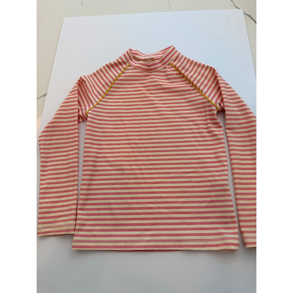 Mini Boden Rash Guard UPF 40 Pink Stripe Swim Top Size 7-8Y